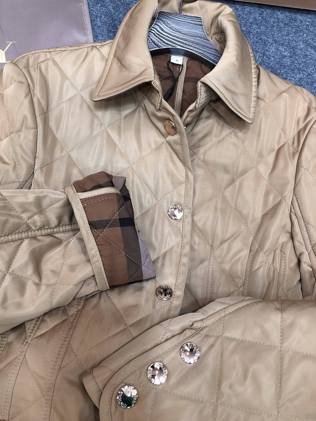 Burberry Women's Diamond-Quilted Belted Jacket — detail