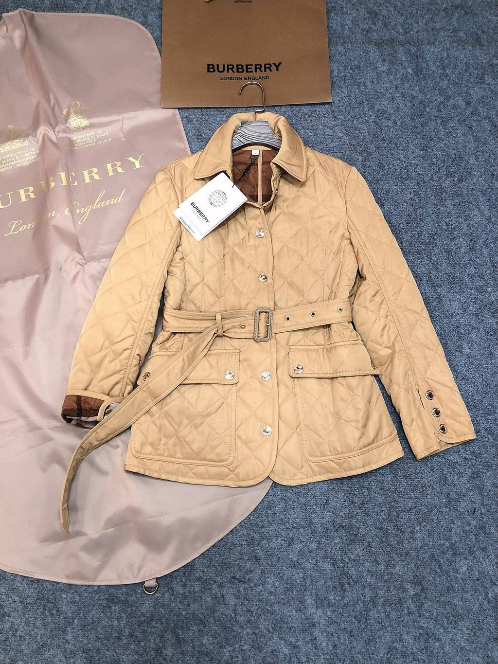 Burberry Women's Diamond-Quilted Belted Jacket — front