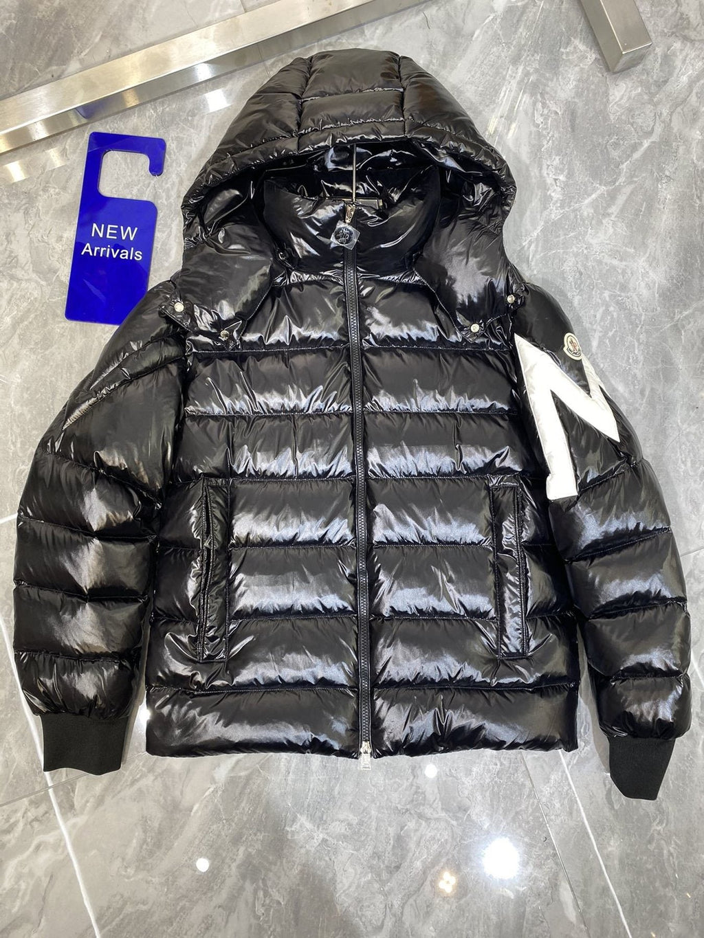 Moncler Glossy Hooded Puffer Coat — front
