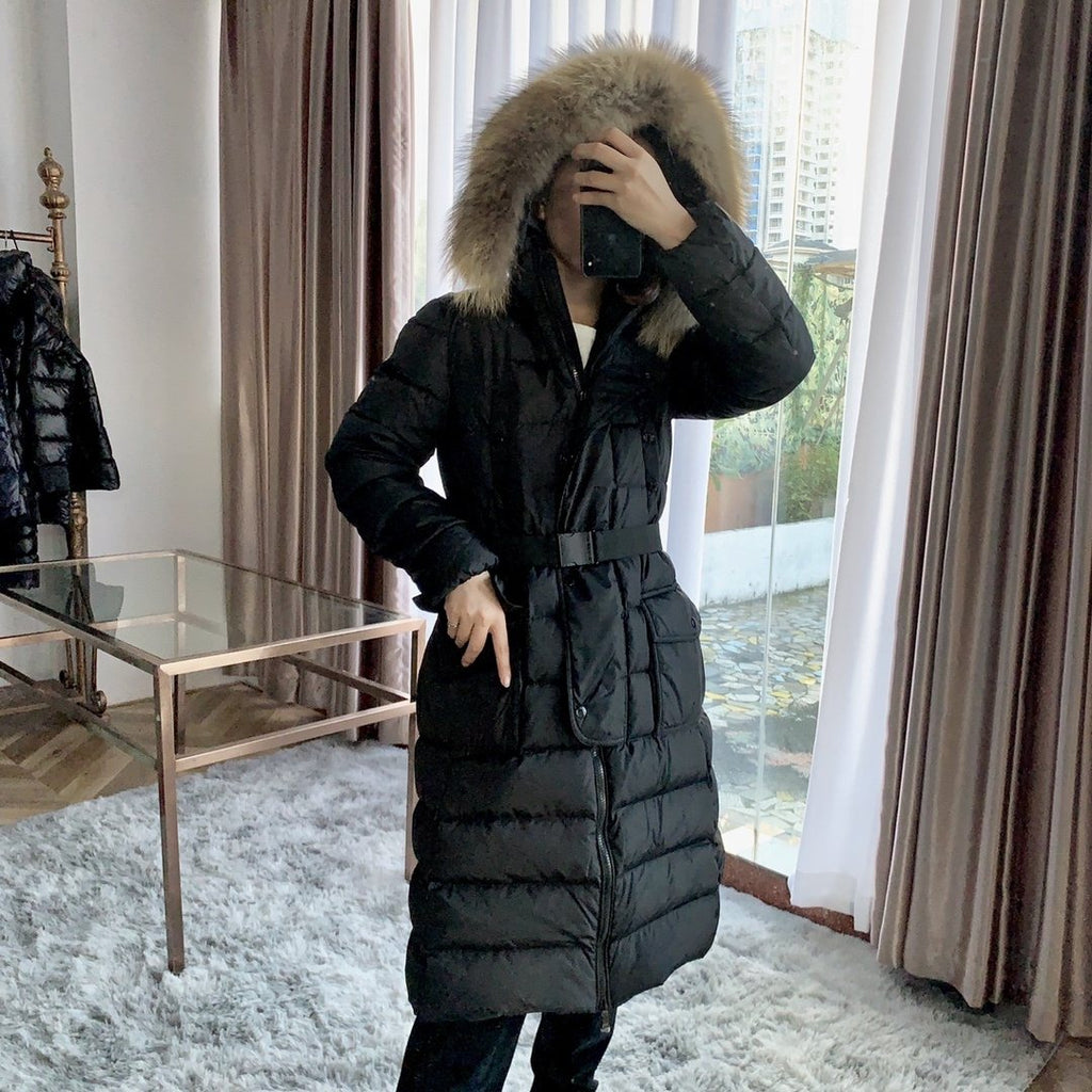 Moncler Women's Hooded Long Down Coat — context