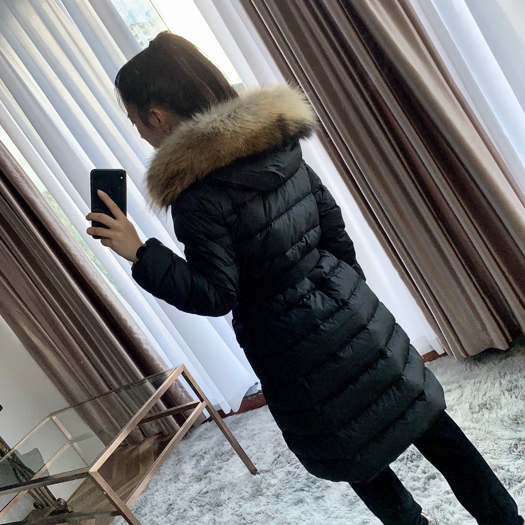 Moncler Women's Hooded Long Down Coat — context