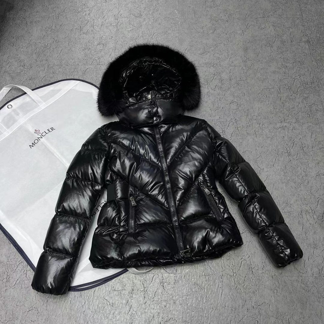Moncler Celac Fur-Trim Hood Short Down Jacket — front