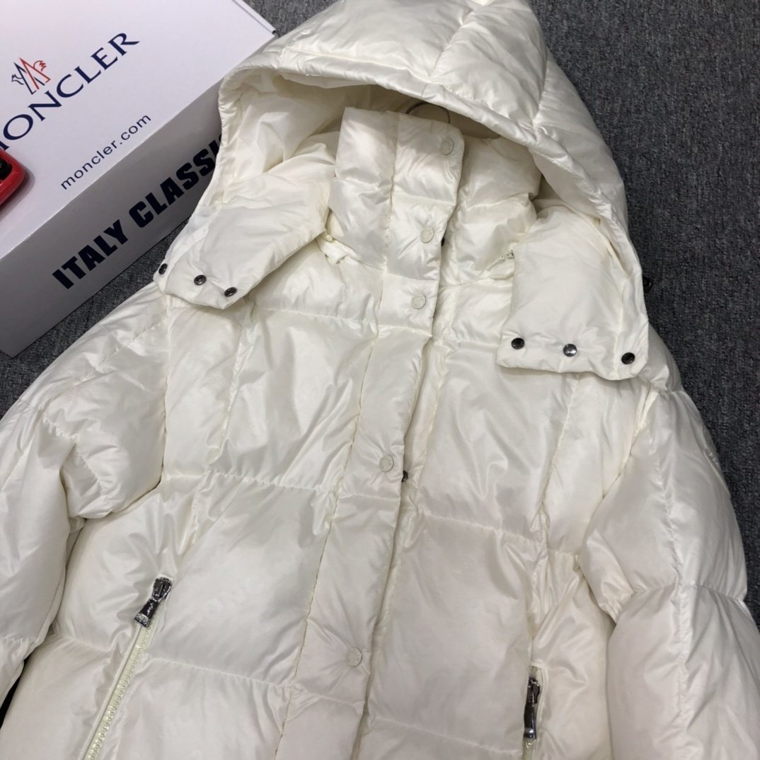 Moncler Women's All-Over Print Long Down Coat — detail
