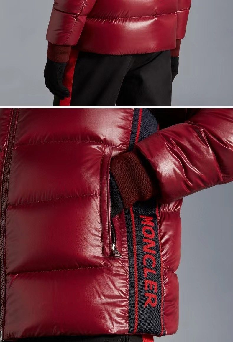 Moncler Color-Block Hooded Short Down Coat — detail
