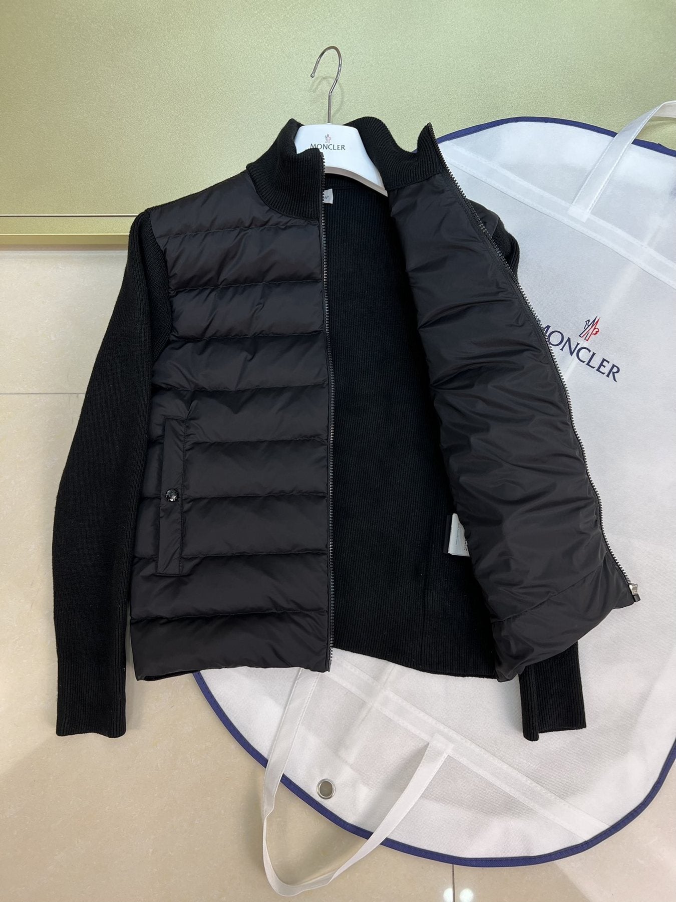 Moncler Knit Sleeve Down Jacket — detail