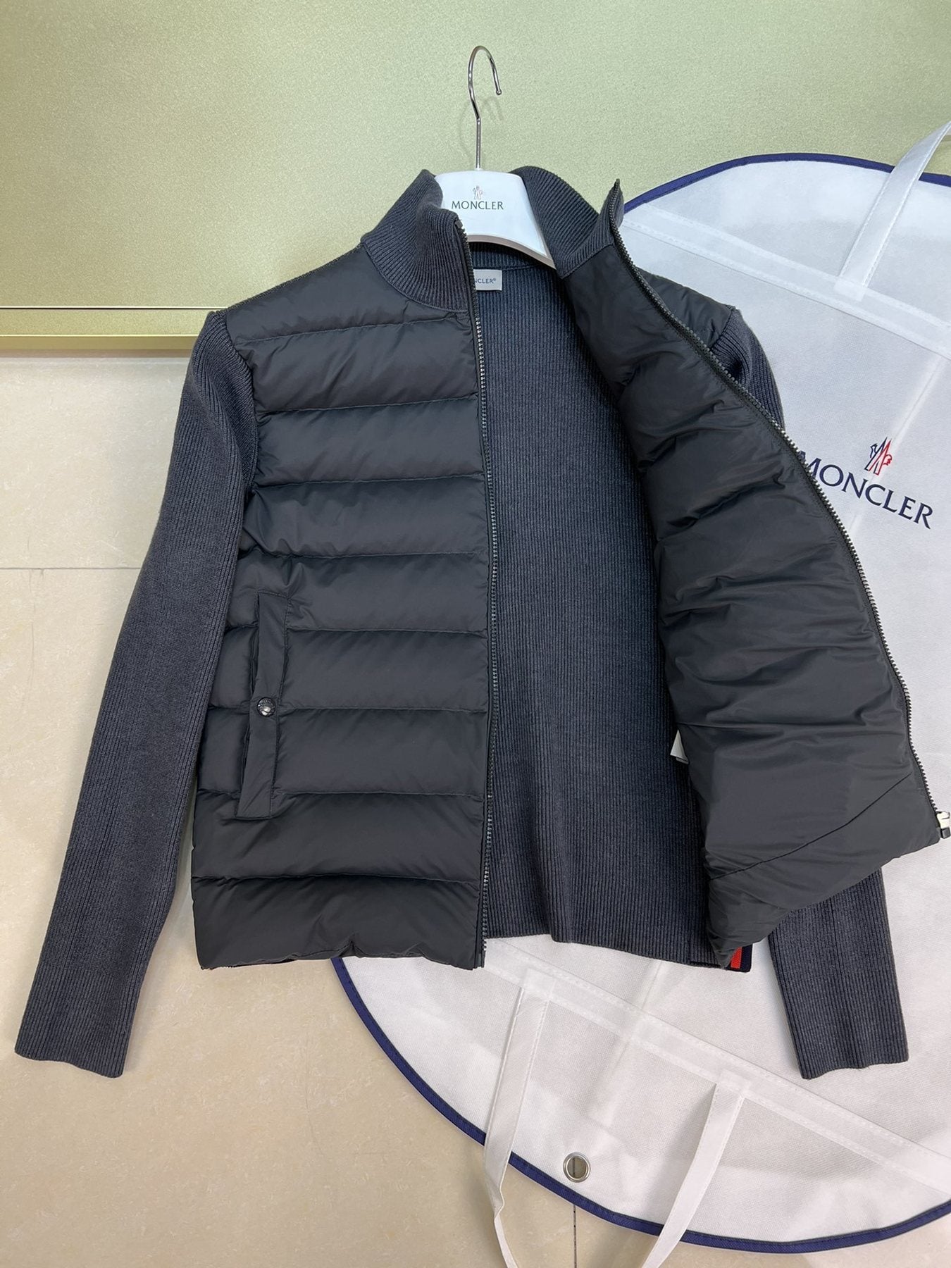 Moncler Knit Sleeve Down Jacket — detail