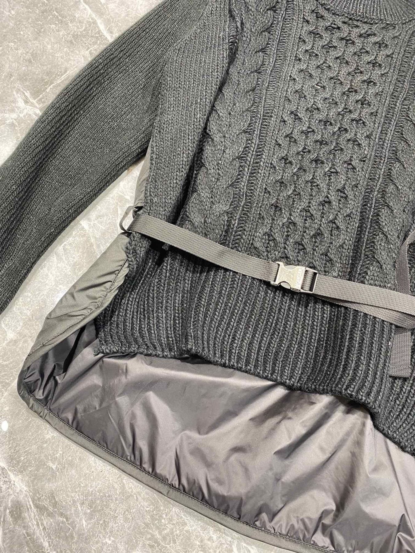 Moncler Belted Padded Panel Cable-Knit Sweater — detail