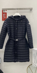 Moncler Women’s Belted Hooded Long Down Coat — hero