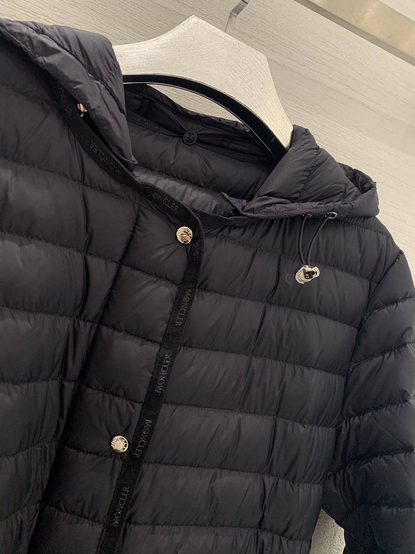 Moncler Women’s Belted Hooded Long Down Coat — detail