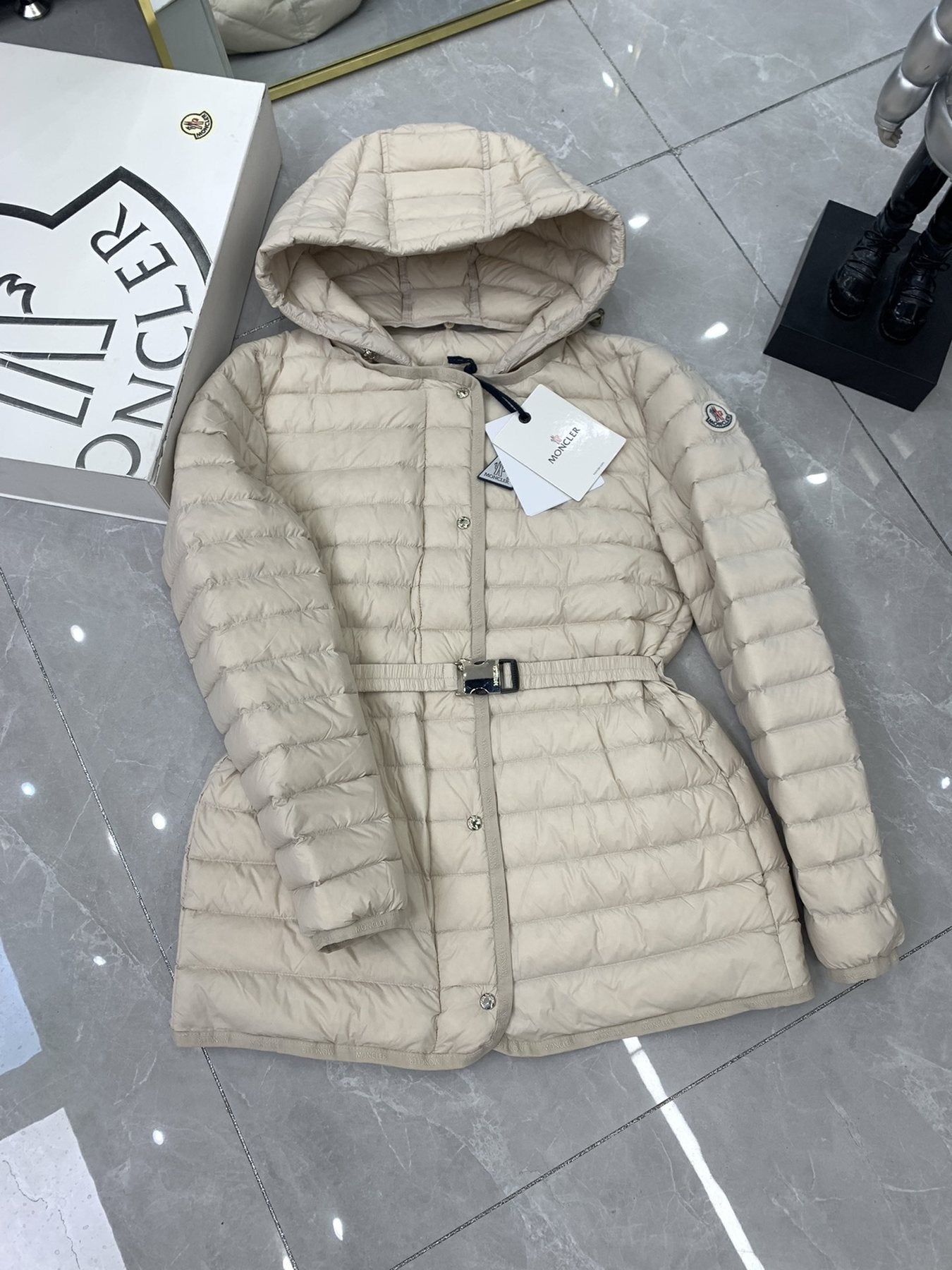 Moncler Belted Hooded Puffer Coat — front
