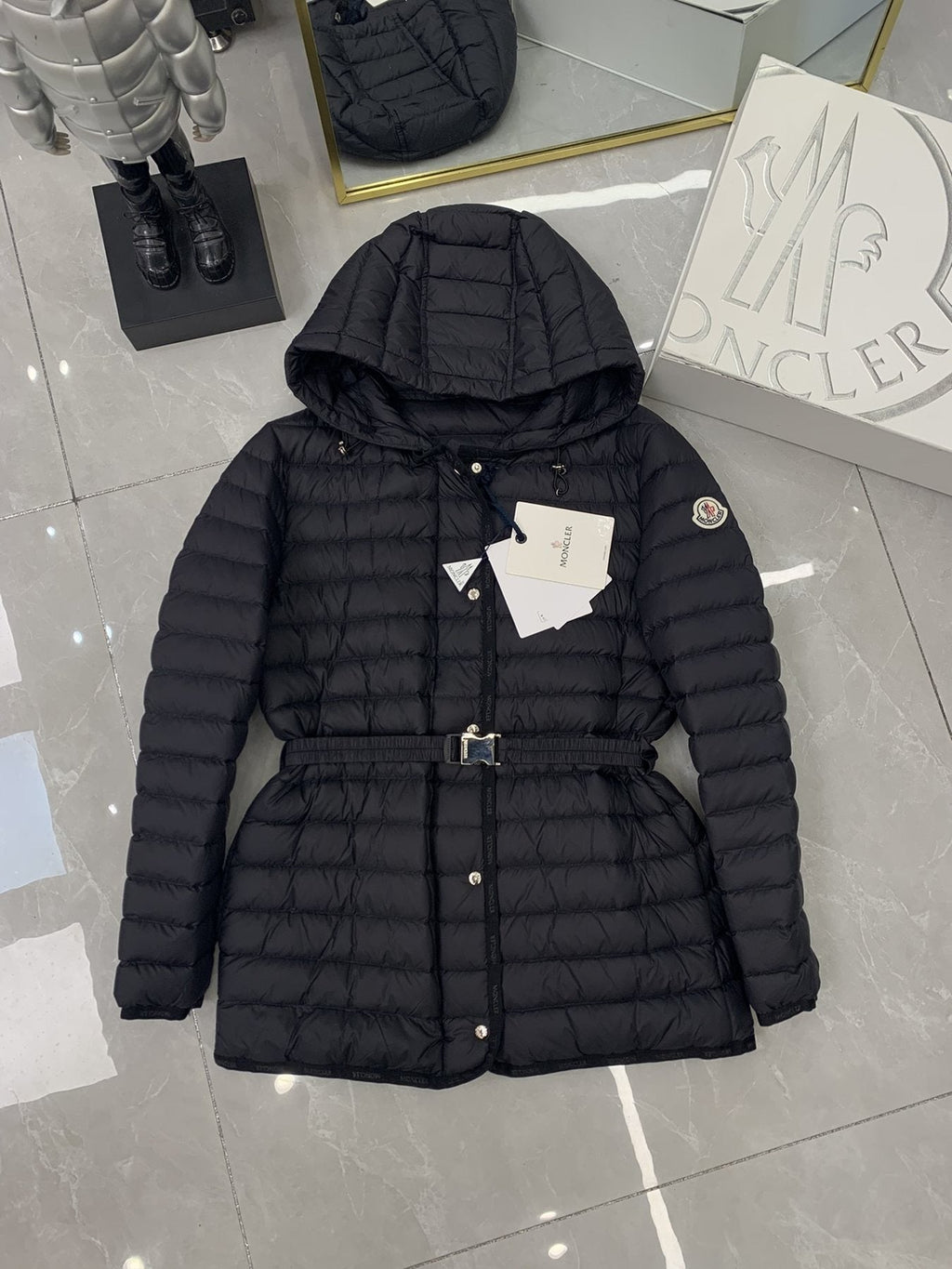 Moncler Belted Hooded Puffer Coat — front