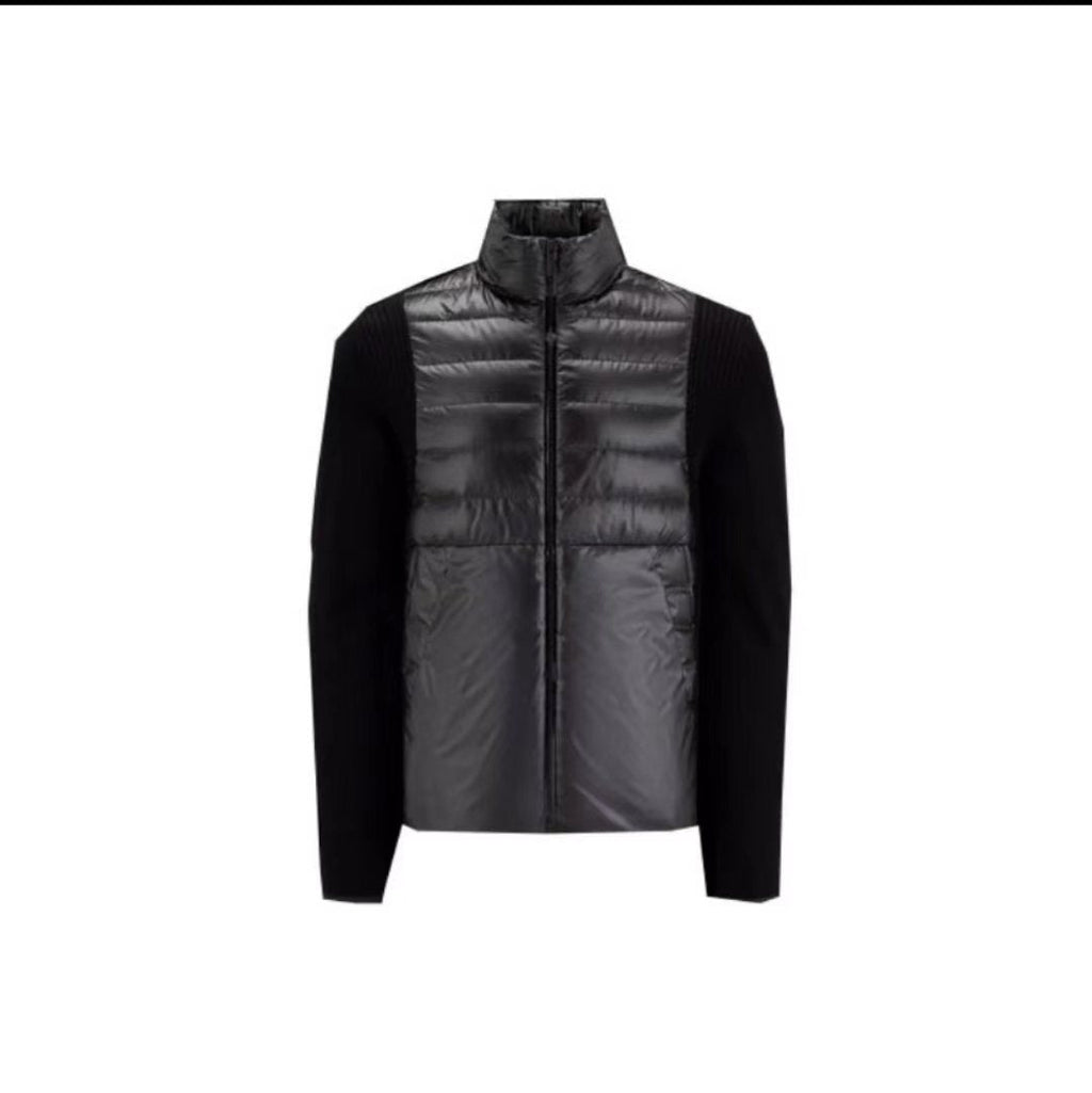 Moncler Black Hybrid Quilted Knit Zip Coat — hero