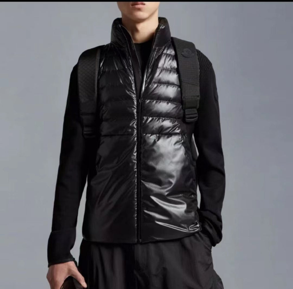 Moncler Black Hybrid Quilted Knit Zip Coat — context