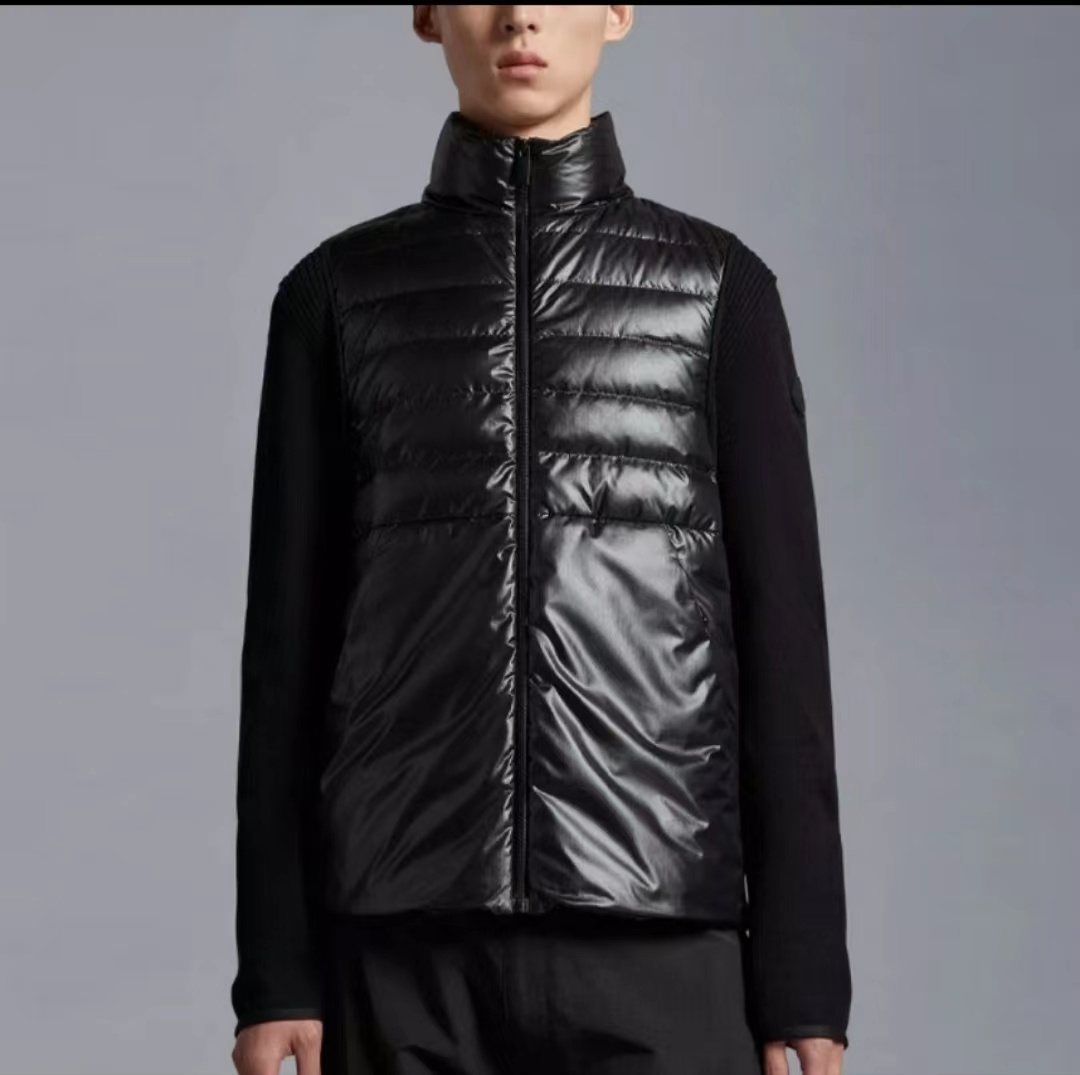 Moncler Black Hybrid Quilted Knit Zip Coat — front