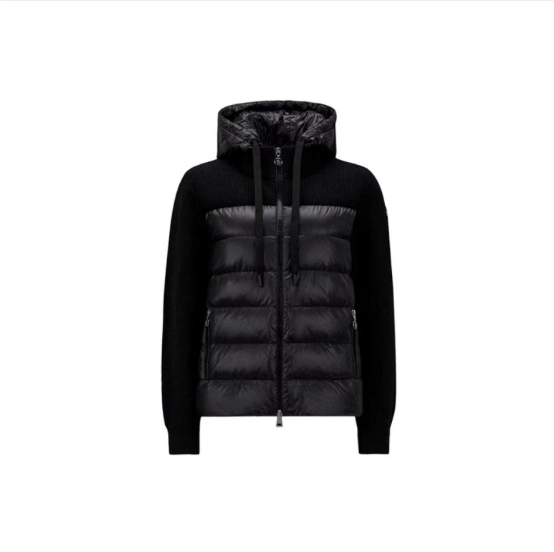 Moncler Women's Hooded Knit Sleeve Down Jacket — front