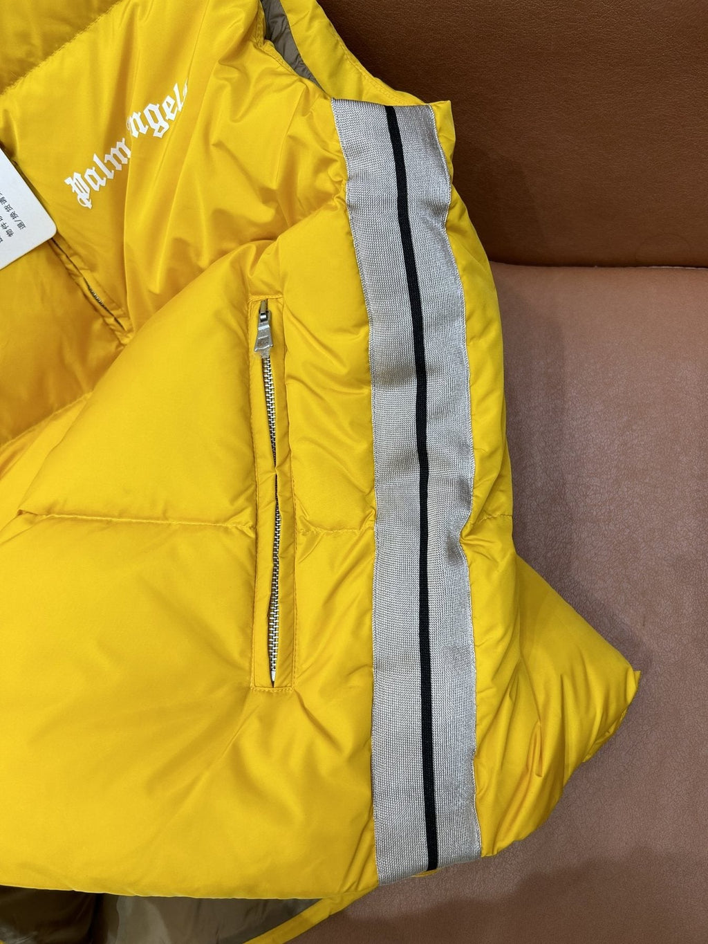Moncler Striped-Panel Quilted Puffer Vest — detail