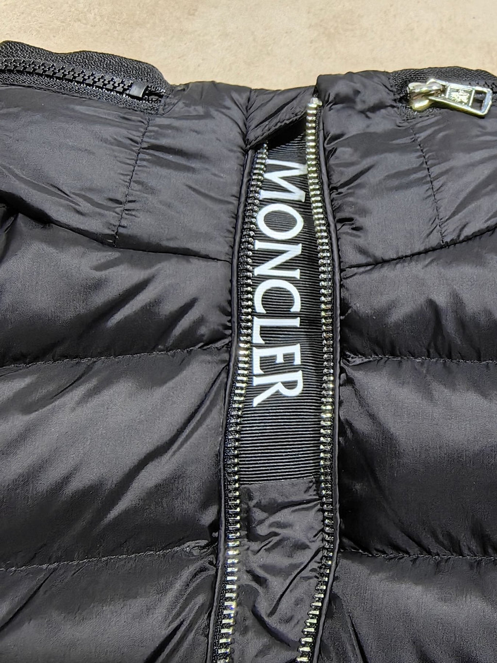 Moncler Black Stand-Collar Quilted Puffer Coat — detail