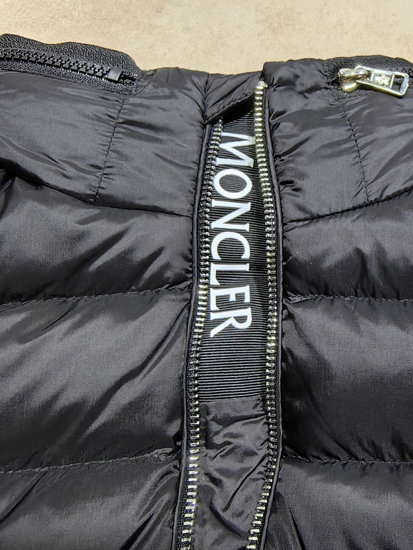 Moncler Black Stand-Collar Quilted Puffer Coat — detail
