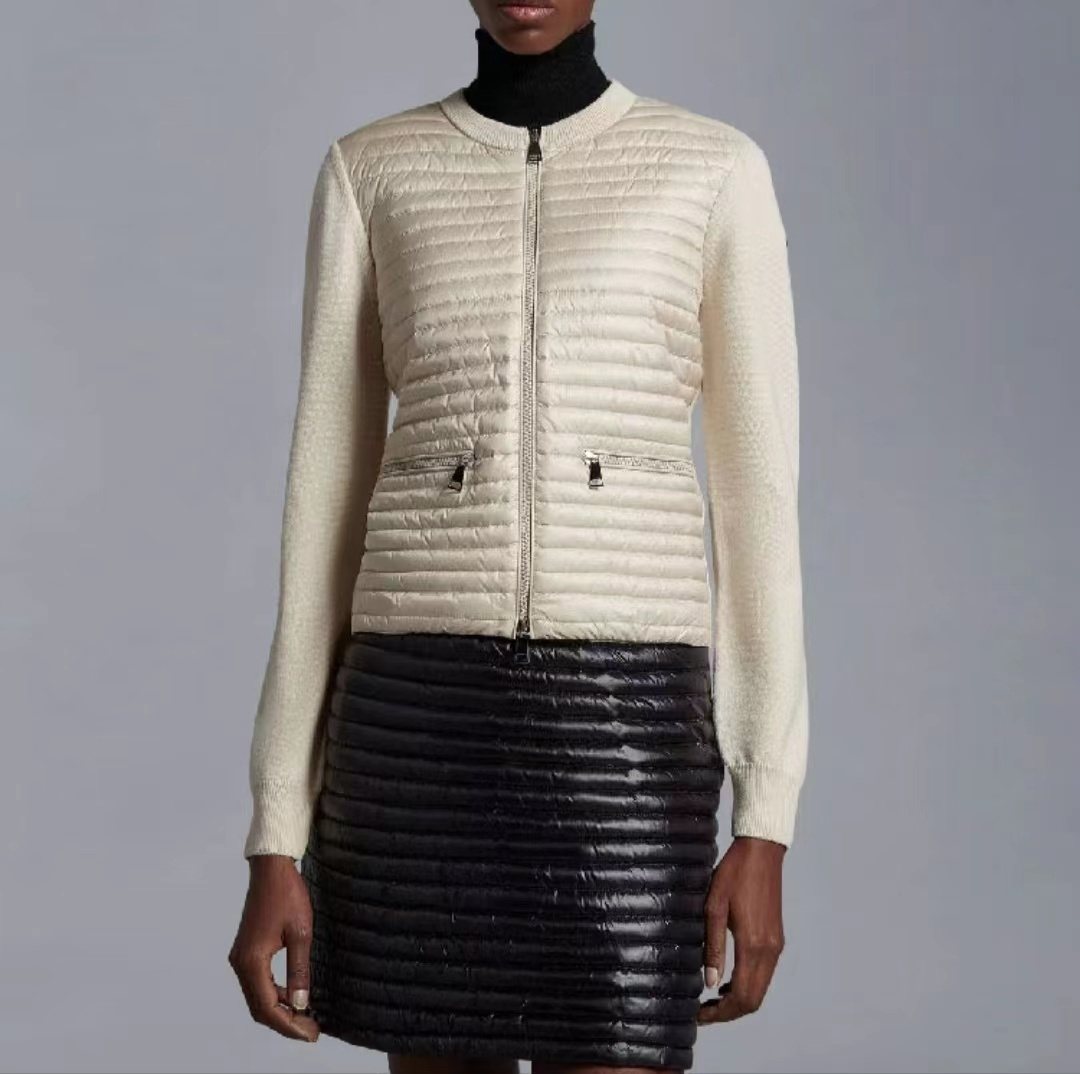 Moncler Quilted Knit-Sleeve Zip Down Jacket — context