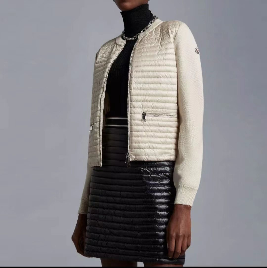 Moncler Quilted Knit-Sleeve Zip Down Jacket — context