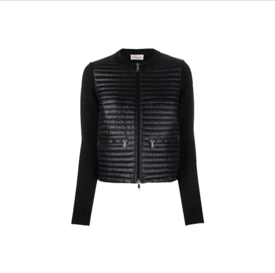 Moncler Quilted Knit-Sleeve Zip Down Jacket — hero
