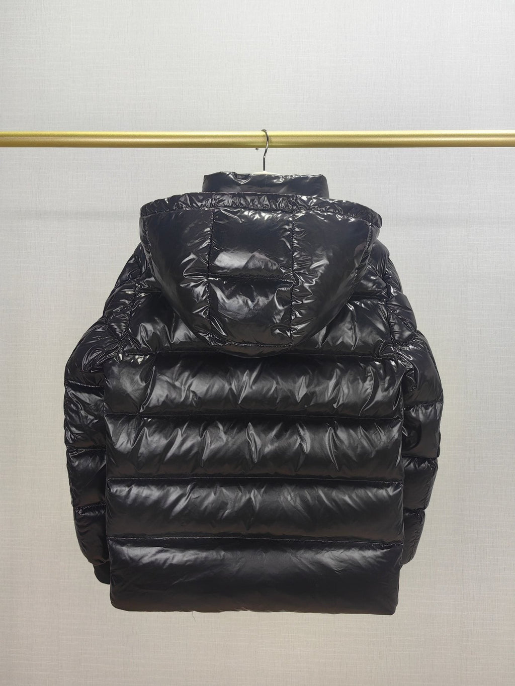 Moncler Glossy Knit-Panel Short Down Coat — back