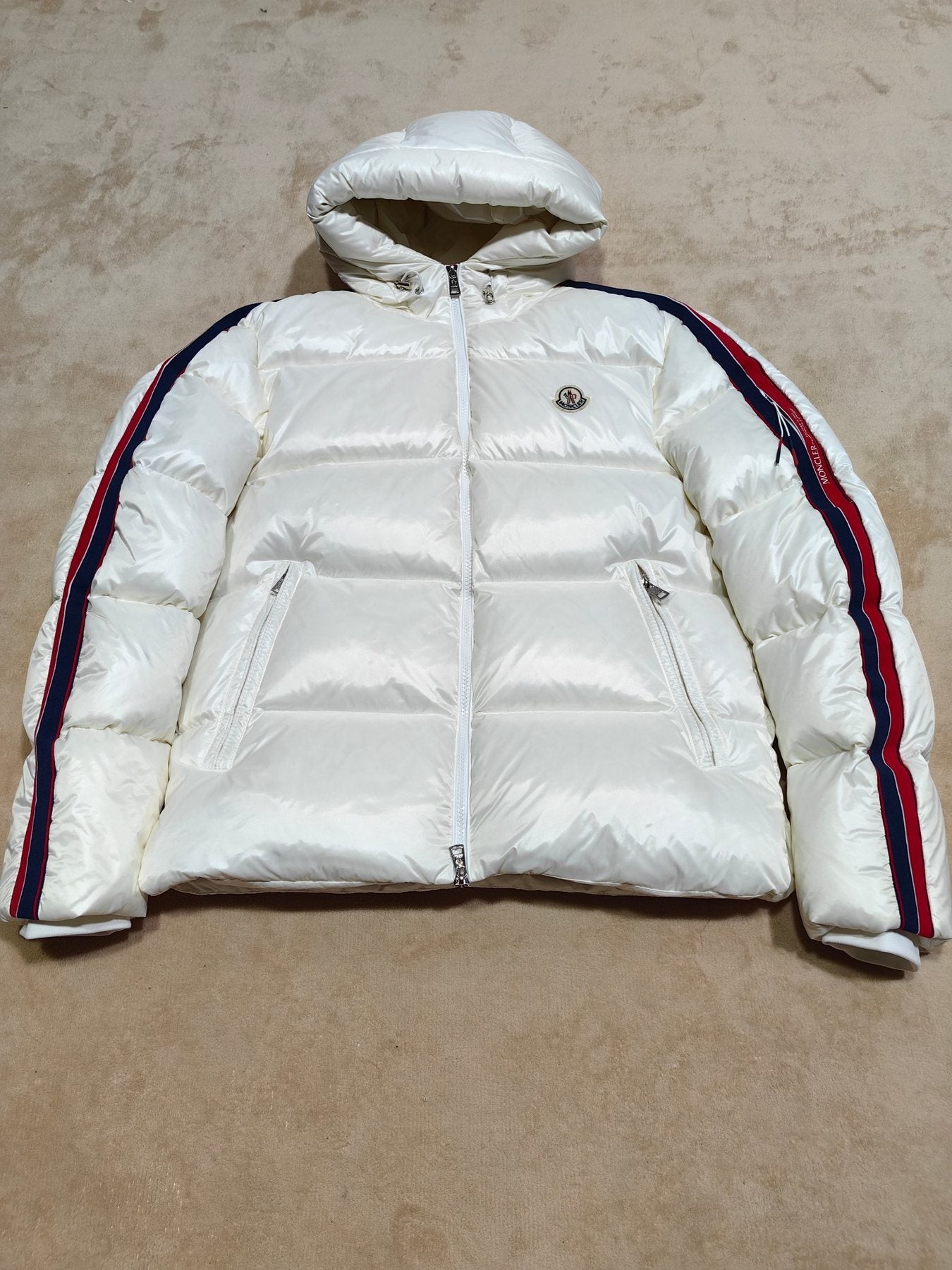 Moncler Men's Hooded Striped-Sleeve Puffer Coat — front