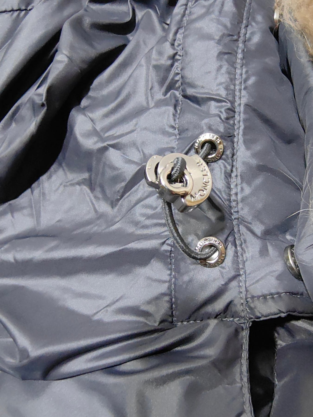 Moncler Women's Fur-Trim Hood Belted Short Down Coat — detail