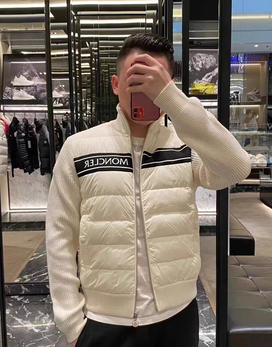 Moncler Quilted Knit-Sleeve Down Jacket — context