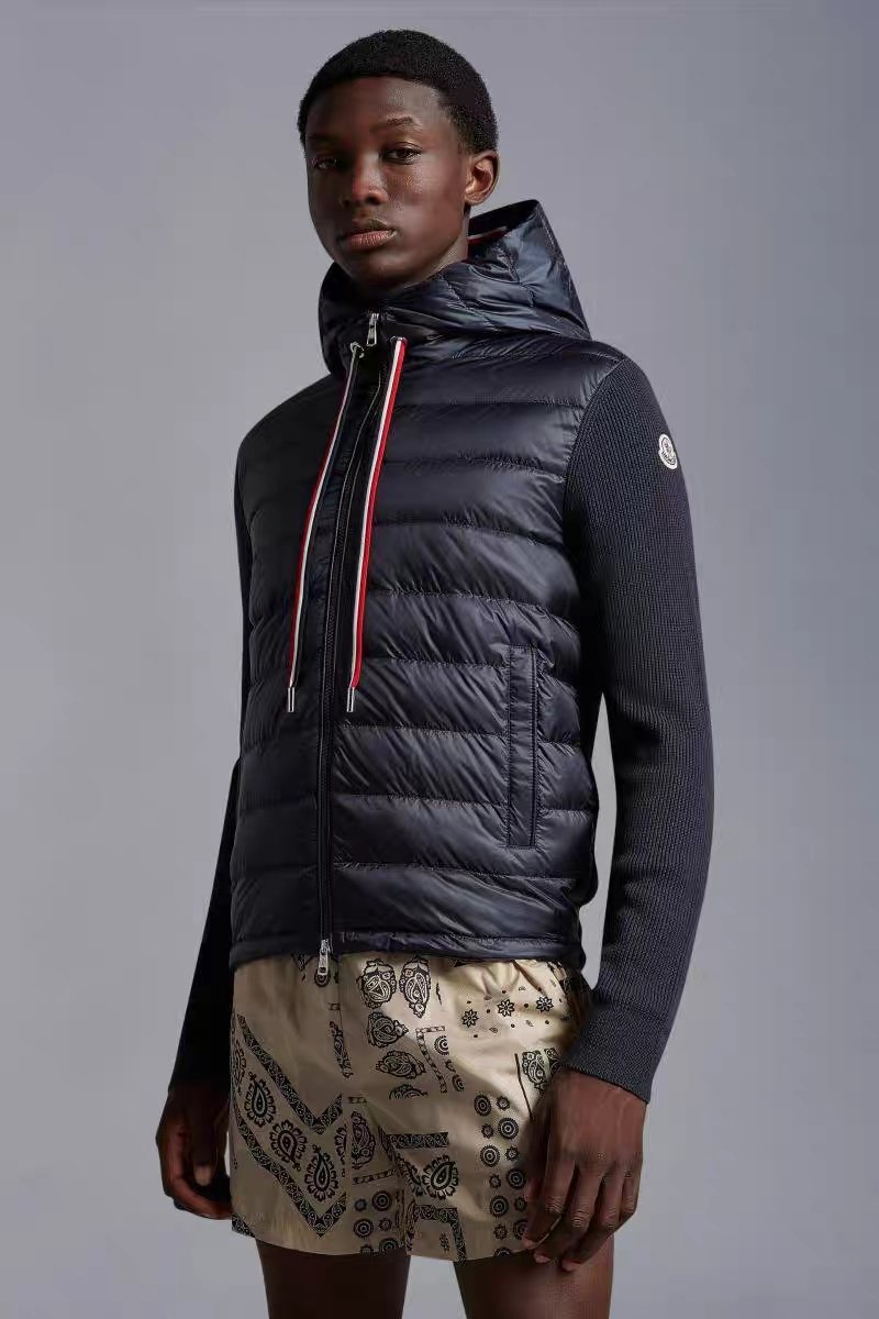 Moncler Quilted Knit-Sleeve Hooded Jacket — context