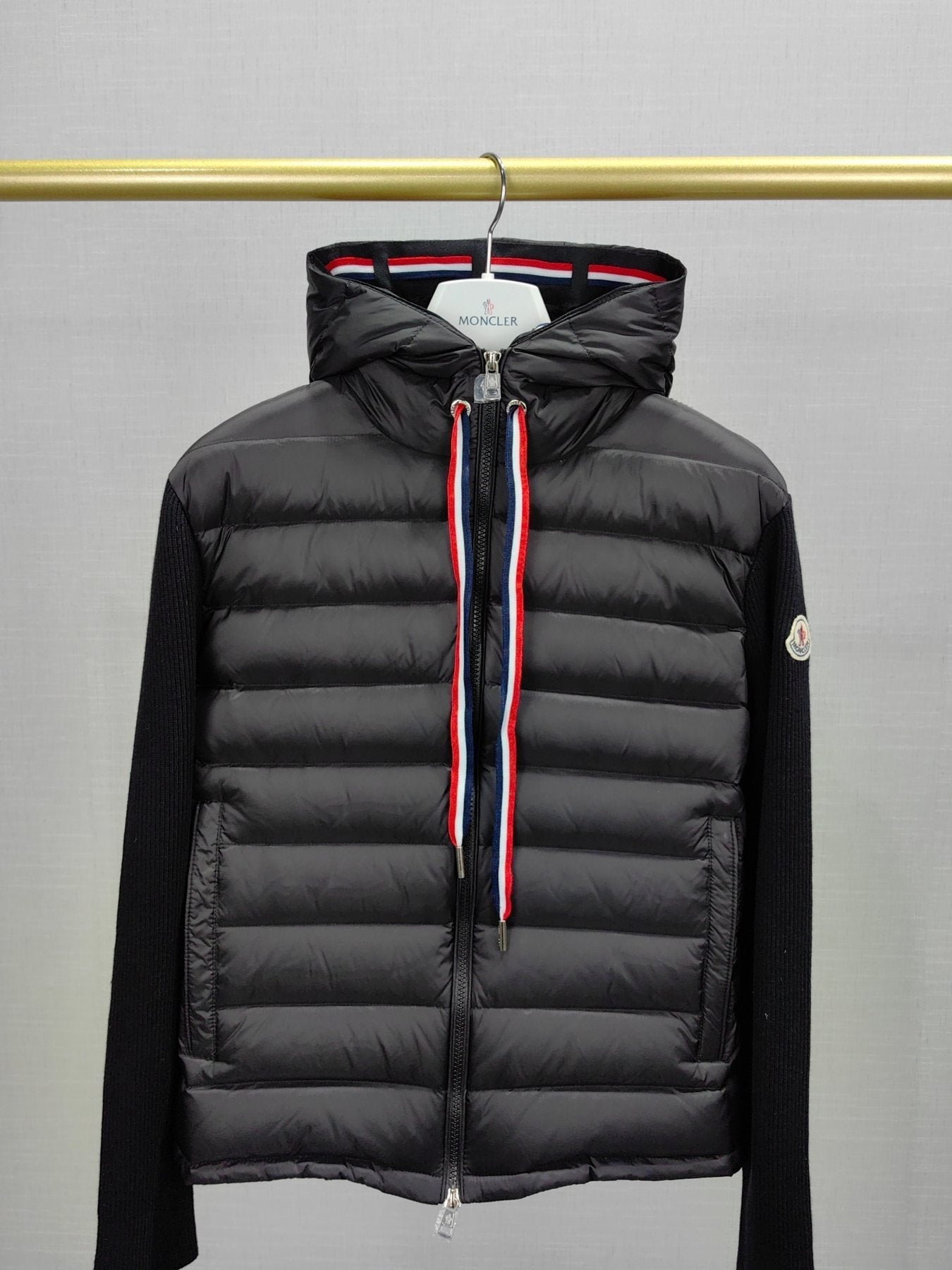 Moncler Quilted Knit-Sleeve Hooded Jacket — front