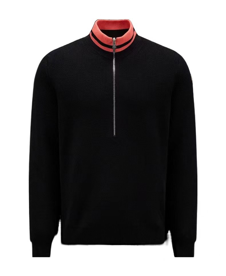Moncler Rib-Knit Striped Collar Quarter-Zip Sweater — hero