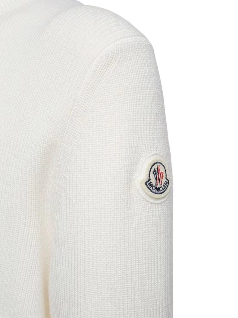 Moncler Rib-Knit Striped Collar Quarter-Zip Sweater — fabric_closeup