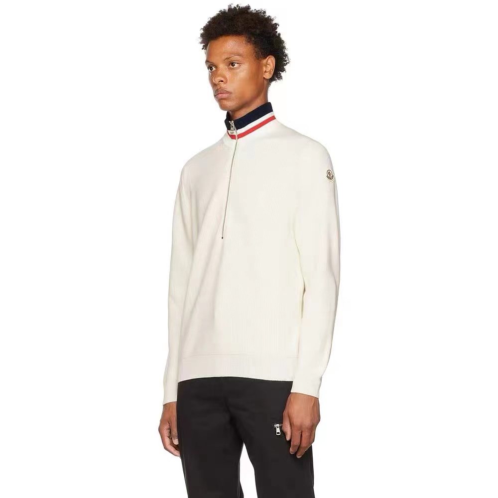 Moncler Rib-Knit Striped Collar Quarter-Zip Sweater — context