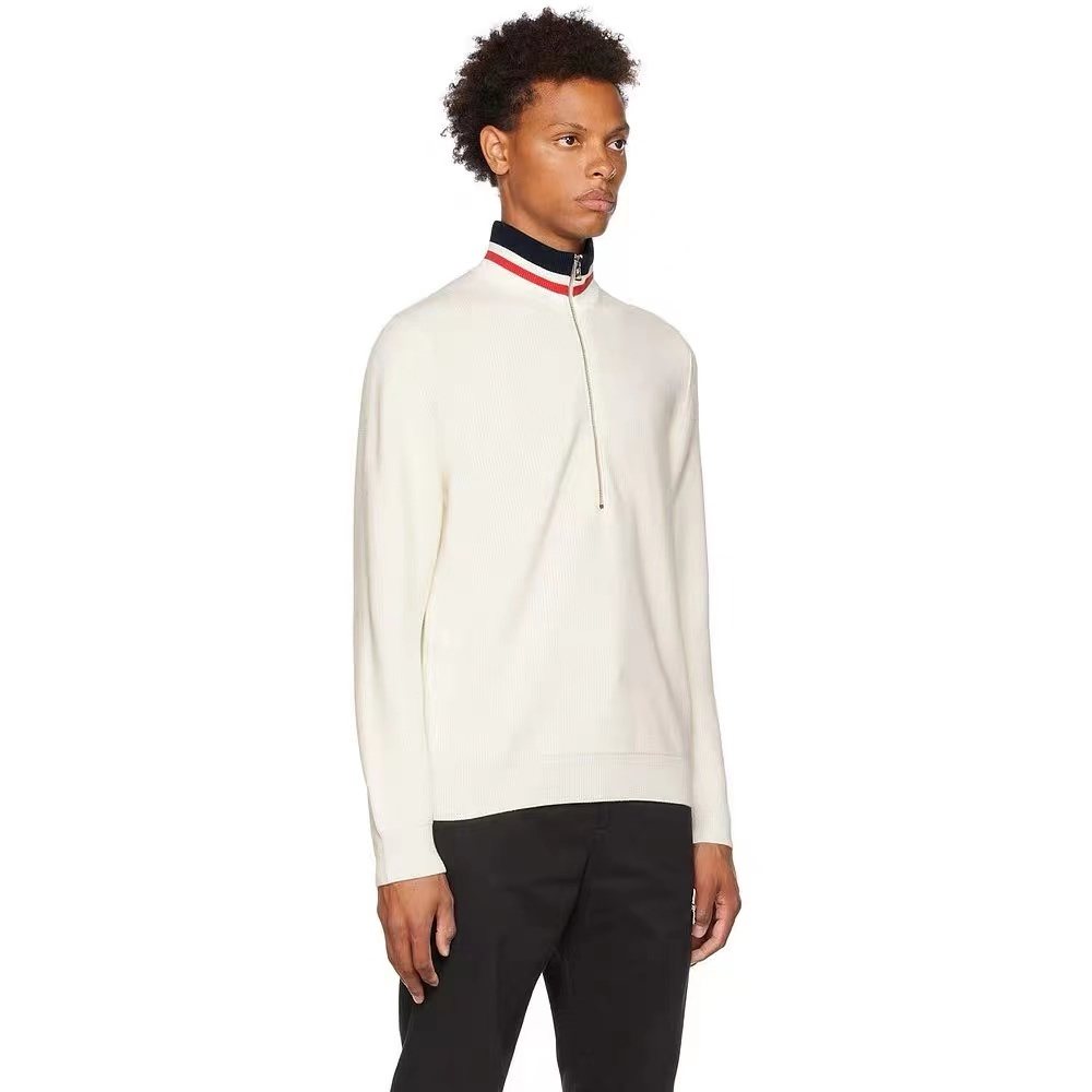 Moncler Rib-Knit Striped Collar Quarter-Zip Sweater — context