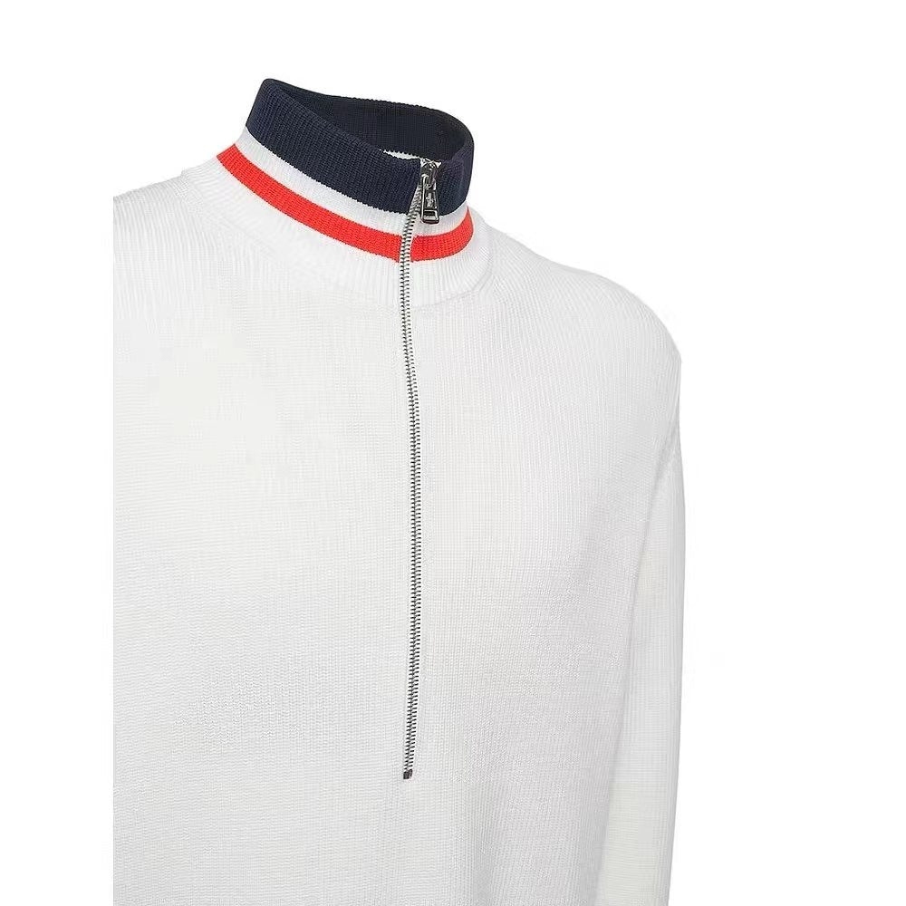 Moncler Rib-Knit Striped Collar Quarter-Zip Sweater — detail