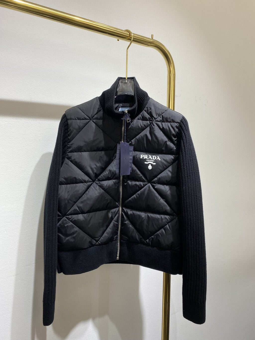 Prada Quilted Knit-Sleeve Jacket — front