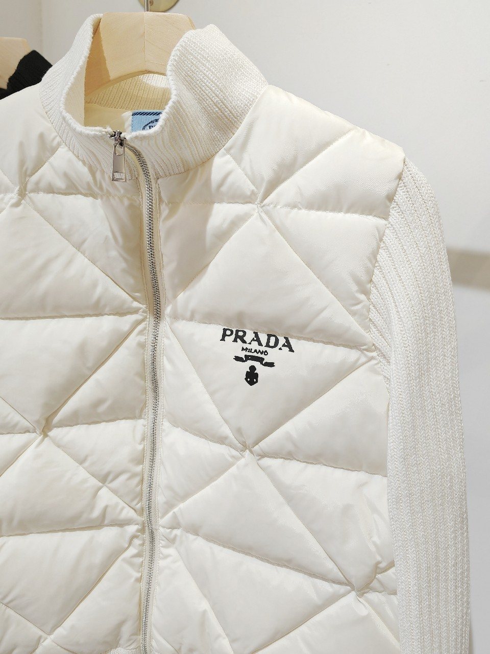 Prada Quilted Knit-Sleeve Jacket — detail