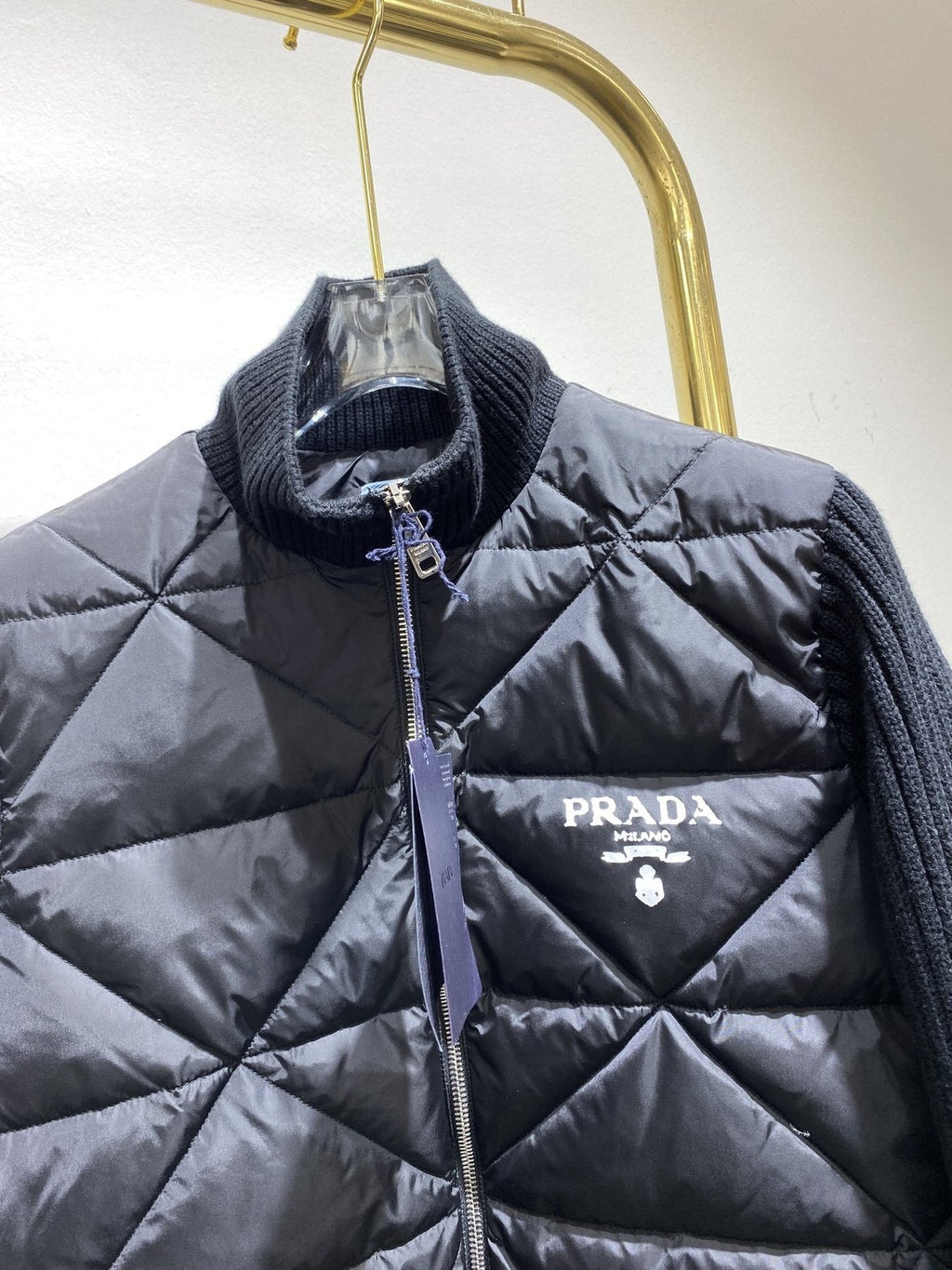Prada Quilted Knit-Sleeve Jacket — detail