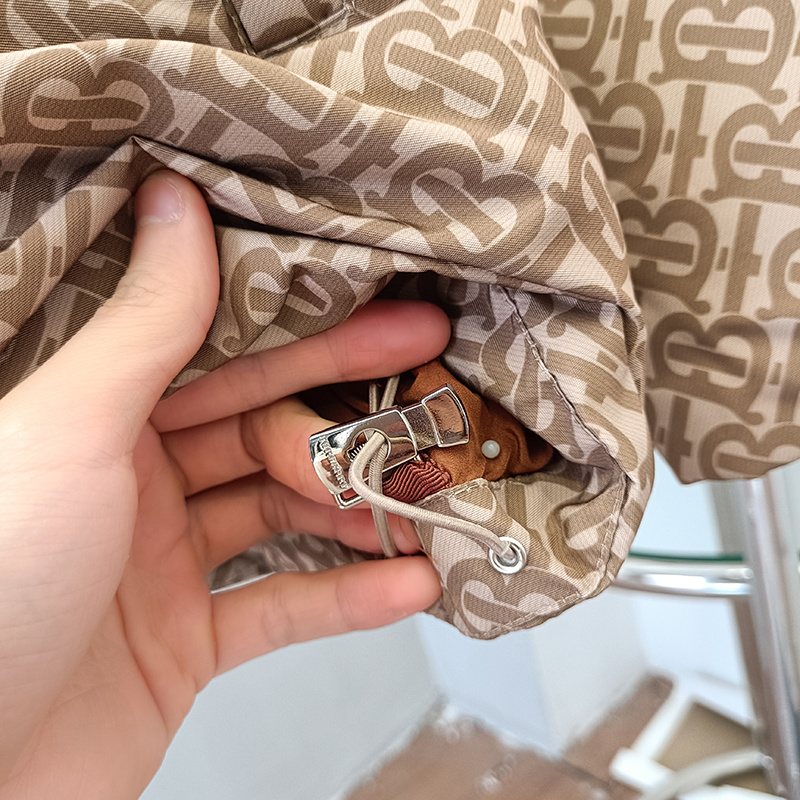 Burberry Brown TB Monogram Puffer Jacket — fabric_closeup