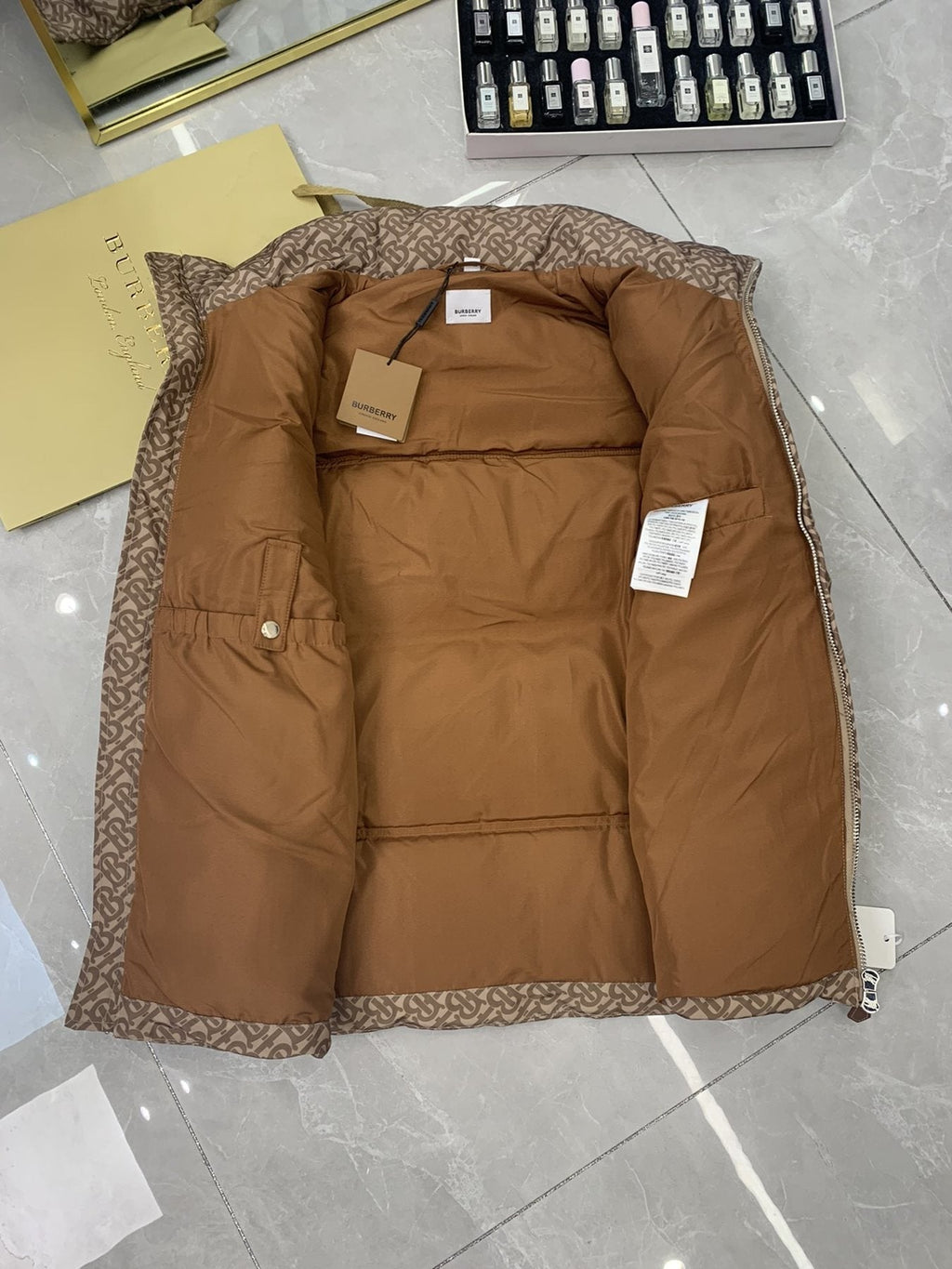 Burberry Monogram Quilted Down Vest — detail