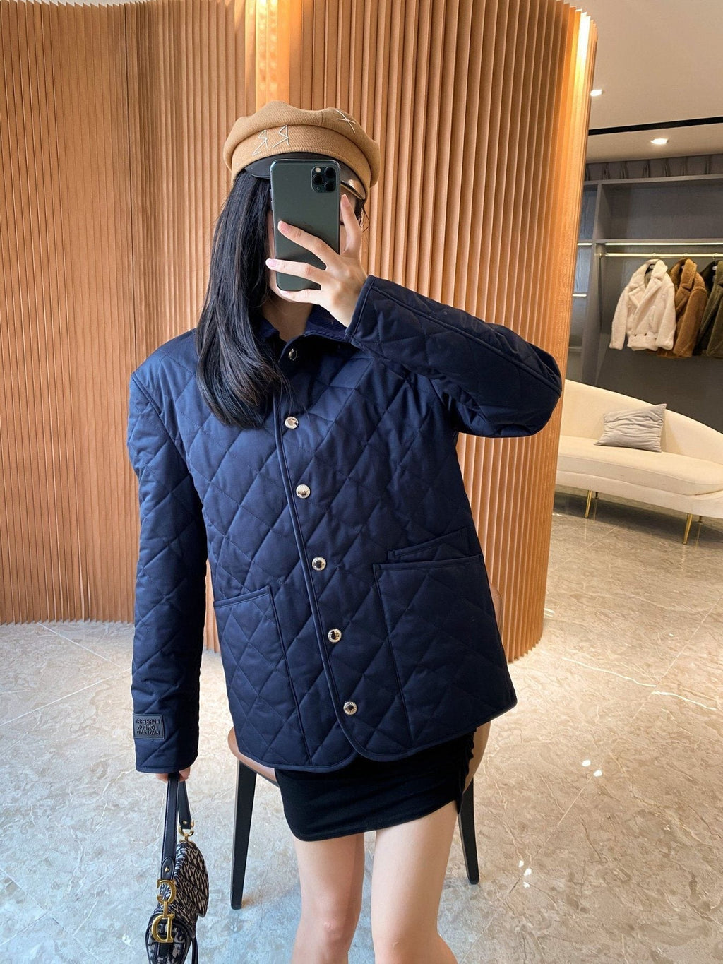 Burberry Diamond-Quilted Snap-Front Jacket — detail