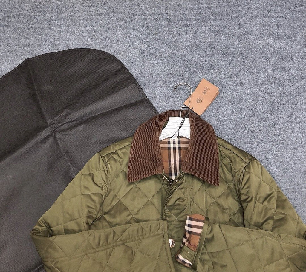 Burberry Corduroy-Collar Diamond-Quilted Jacket — detail