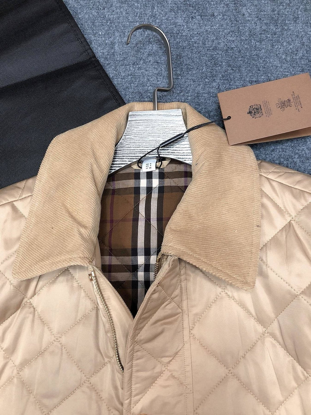 Burberry Corduroy-Collar Diamond-Quilted Jacket — detail