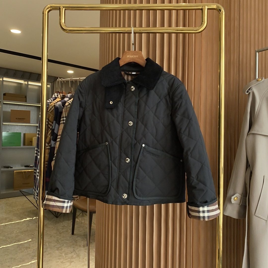 Burberry Reversible Diamond-Quilted Corduroy-Collar Jacket — front