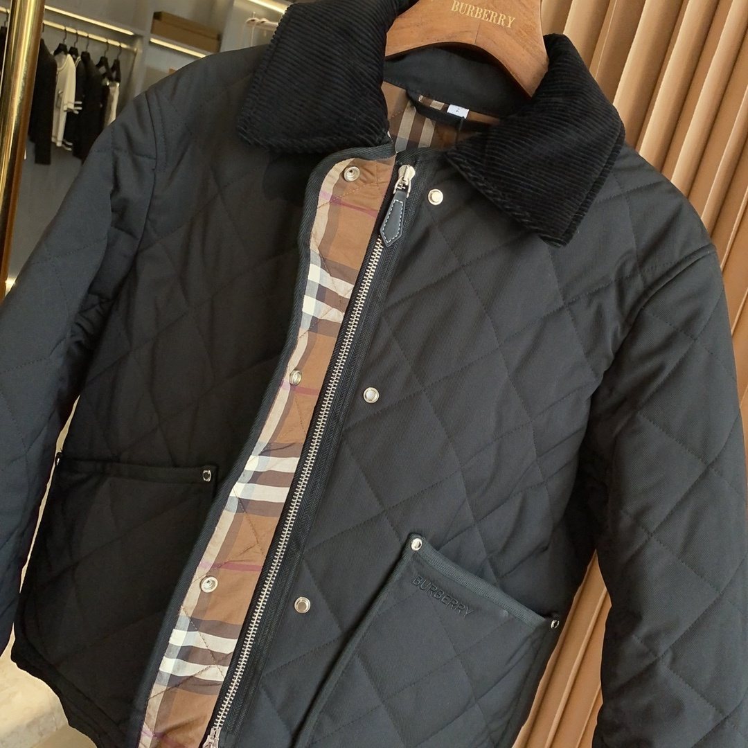 Burberry Reversible Diamond-Quilted Corduroy-Collar Jacket — detail