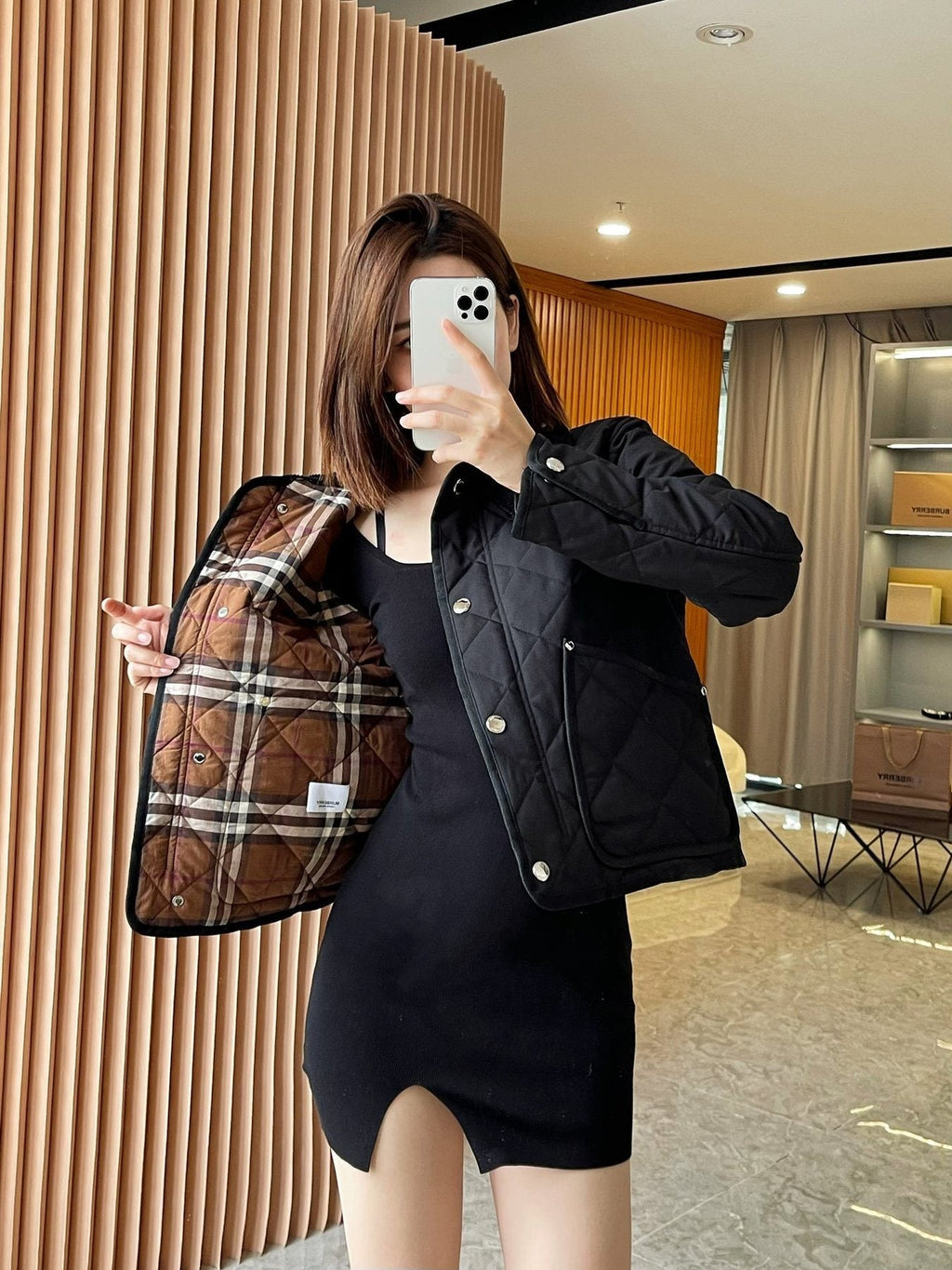 Burberry Reversible Diamond-Quilted Corduroy-Collar Jacket — context