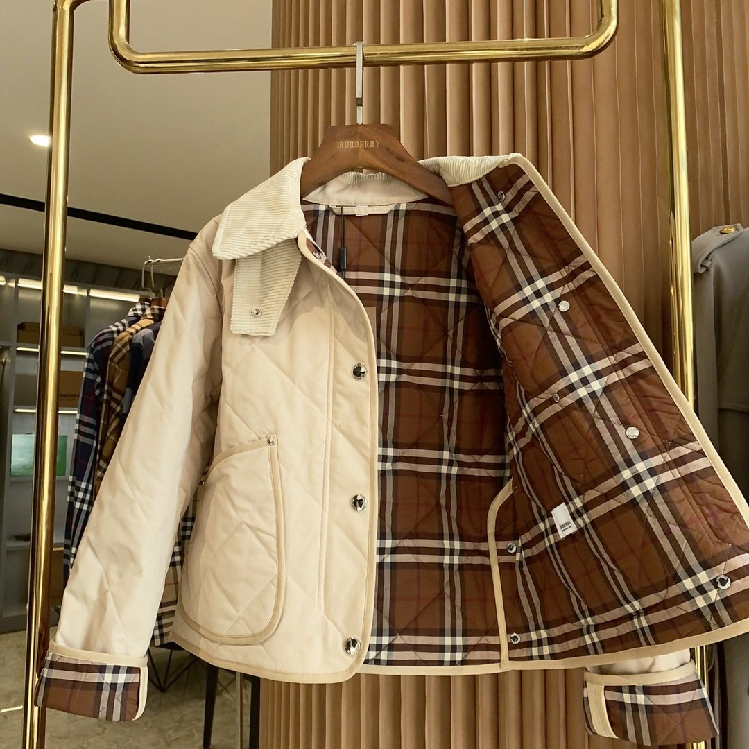Burberry Reversible Diamond-Quilted Corduroy-Collar Jacket — detail