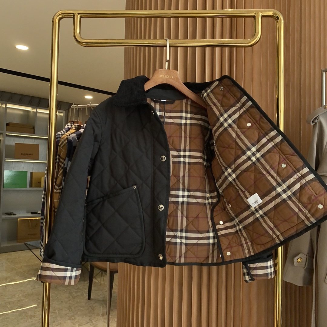 Burberry Reversible Diamond-Quilted Corduroy-Collar Jacket — detail