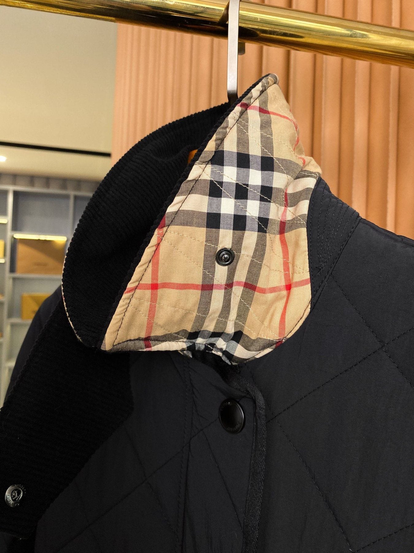 Burberry Diamond-Quilted Check-Lined Jacket — detail